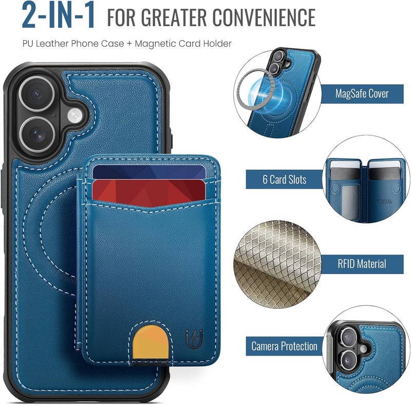 Usroom for iPhone 17 Detachable Wallet Case with Card Holder, 2 in 1 RFID Blocking Credit Slots Kickstand Shockproof Phone Wallet for iPhone 17 6.3" Blue - Image 4